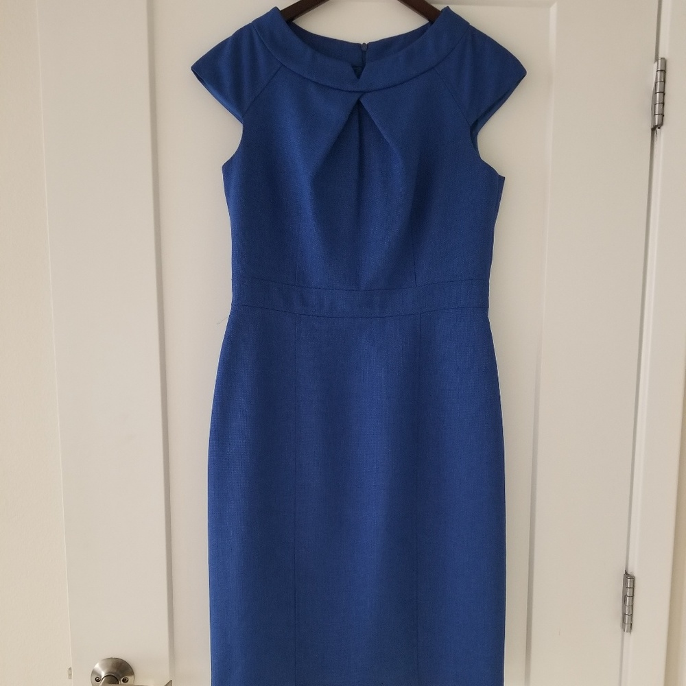 David Meister blue silk tweed dress 6